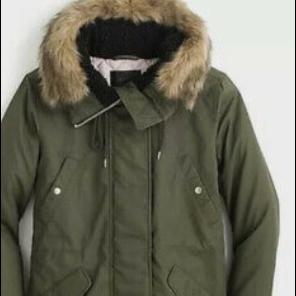 Crew Primaloft Olive Perfect Winter Parka Coat Womens M